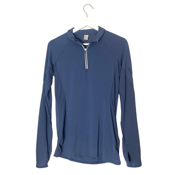 Gap Fit Blue High Shine Quarter Zip Top Size Small Athleisure Workout Run - Picture 1 of 8
